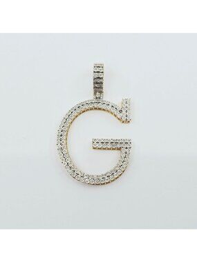 Unique 10K Two Tone Multi Color Gold Initial Letter " G " Diamond Charm Pendant